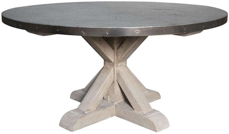 French Country Furniture Dining Tables Hammered Zinc Round Hammered Zinc Top Round Table W Woden X Base