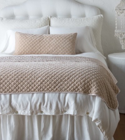Silk Velvet Quilted Throw Blanket in Pearl